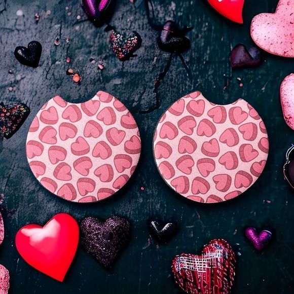 Pink Hearts Car Coaster 2 Pack | Car Accessories - Picture 1 of 10